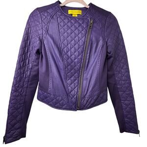 Sz 2 Catherine Malandrino Purple Quilted Lamb Leather Moto Jacket Punk Biker Y2k